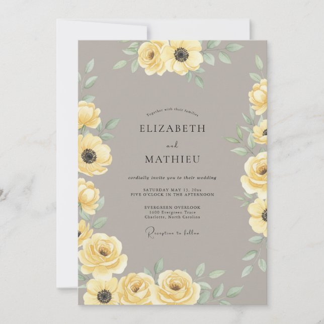 Yellow Elegant Bohemian Wedding Invitation (Front)