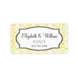 Yellow elegant damask border wedding favour tag