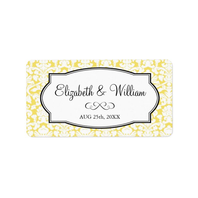 Yellow elegant damask border wedding favour tag (Front)