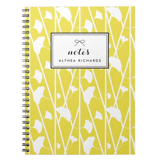 Yellow Elegant Floral Vines Pattern Personalised Notebook (Front)