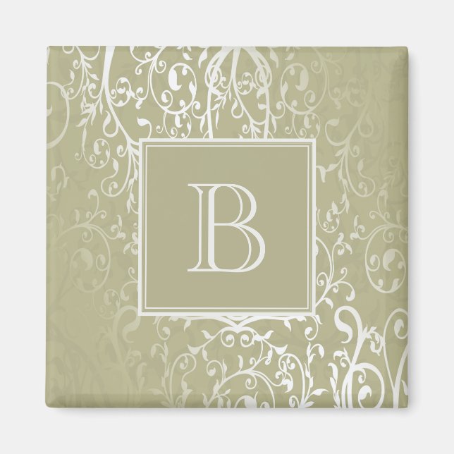 Yellow Elegant Flourish Monogram Magnet (Front)