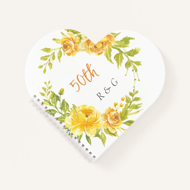 Yellow Elegant Flower Wreath Monogram Wedding 50th Notebook (Front)