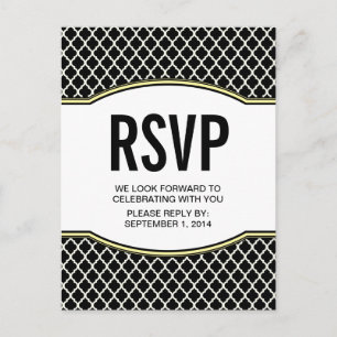Yellow Elegant Quatrefoil RSVP Postcard