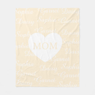 Yellow Elegant Script Family Names Monogram Heart Fleece Blanket