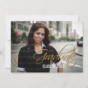 Yellow Elegant Script Photo Graduation Invite