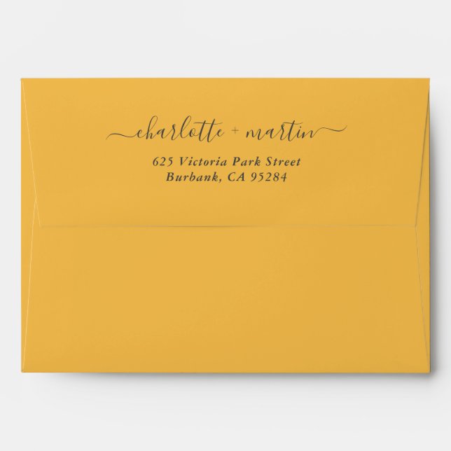 Yellow Elegant Script Return Address Wedding Envelope (Back (Top Flap))
