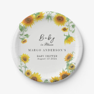 Yellow Elegant Sunflower Sunny Baby Shower Paper Plate