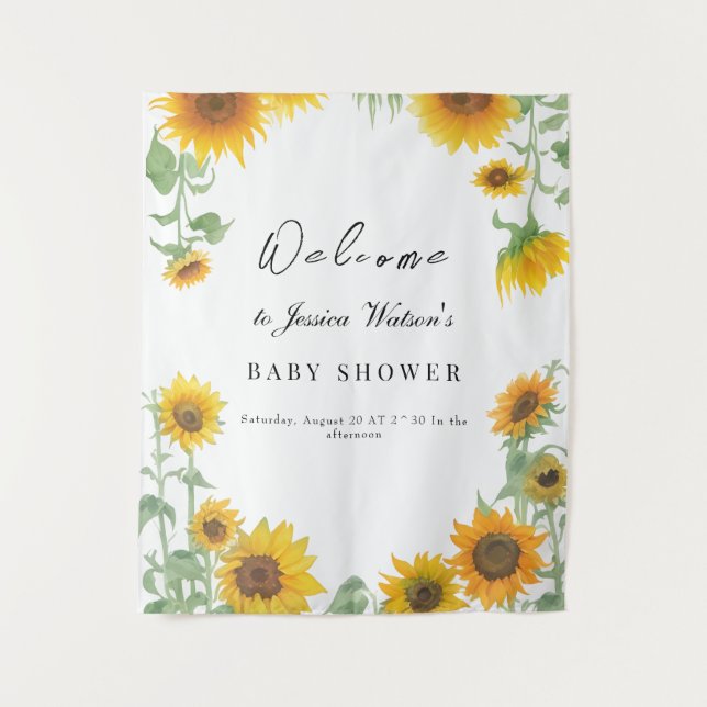 Yellow Elegant Sunflower Sunny Baby Shower Tapestry (Front)