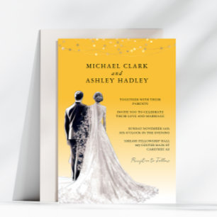 Yellow Elegant Traditional Bride Groom Wedding Invitation