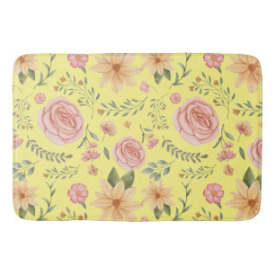 Yellow Elegant Vintage Wildflower Pattern  Bath Mat