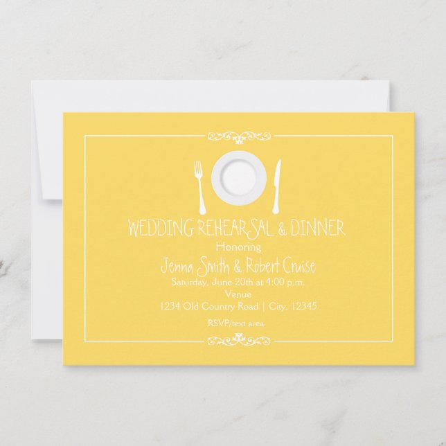 Yellow Elegant Wedding Rehearsal Dinner Invitation (Front)