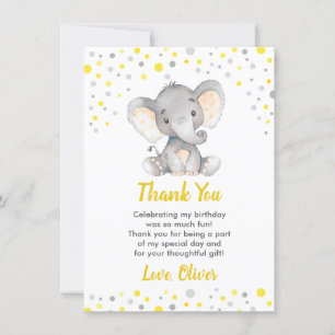Yellow Elephant 1st Birthday Party Little Peanut Thank You Card