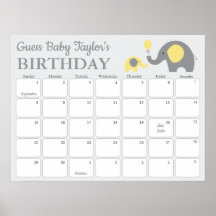 Yellow Elephant Baby Birthday Prediction Calendar