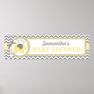 Yellow Elephant Baby Chevron Baby Shower Banner Poster