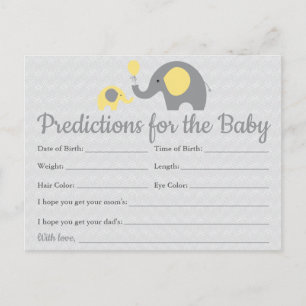 Yellow Elephant Baby Predictions Cards Baby Shower