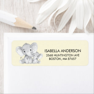 Yellow Elephant Baby Shower Address Label