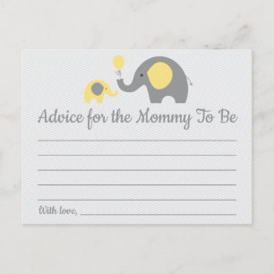 Yellow Elephant Baby Shower Advice for Mum Cards