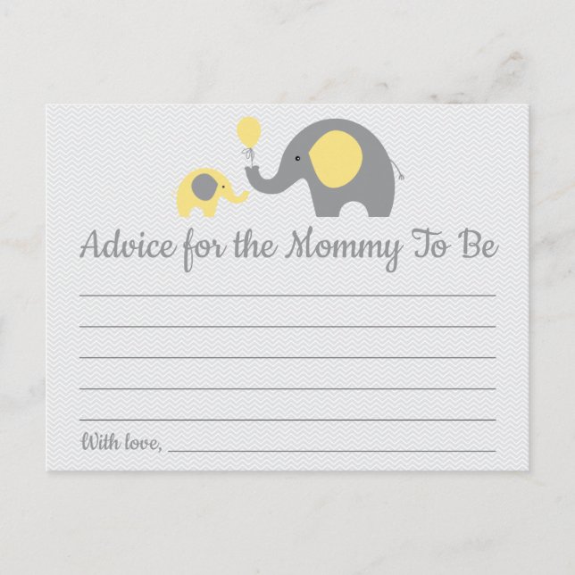 Yellow Elephant Baby Shower Advice for Mum Cards (Front)