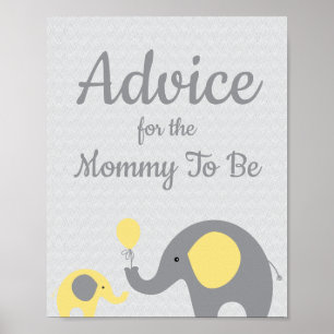 Yellow Elephant Baby Shower Advice for Mummy Sign