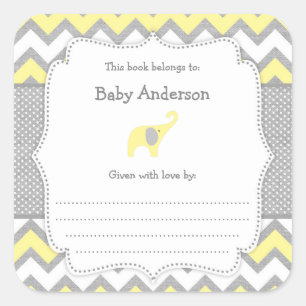 Yellow Elephant Baby Shower bookplate book sticker