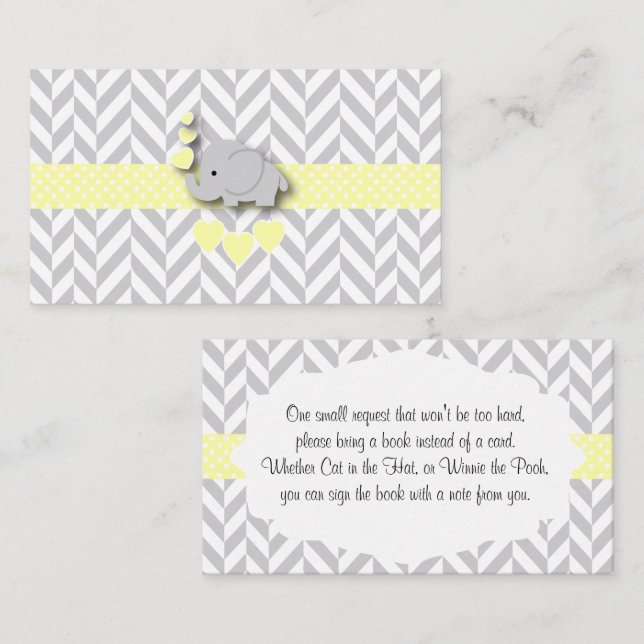 Yellow Elephant Baby Shower Bring a Book Enclosure Card (Front/Back)