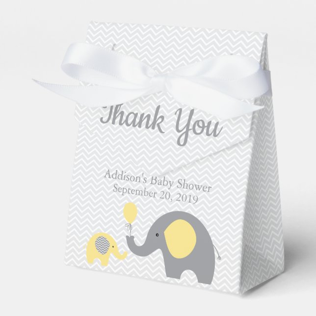 Yellow Elephant Baby Shower Favour Box Ribbon (Front Side)