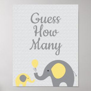 Yellow Elephant Baby Shower Guess How Many Sign