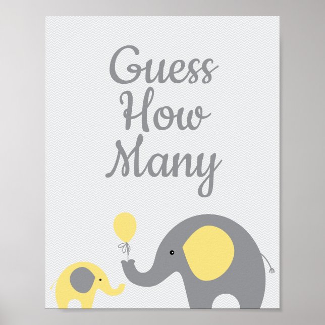 Yellow Elephant Baby Shower Guess How Many Sign (Front)