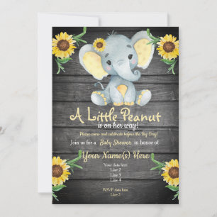 Yellow Elephant Baby Shower invitation, rustic Invitation
