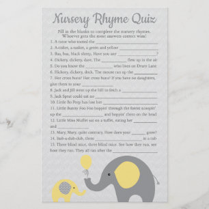Yellow Elephant Baby Shower Nursery Rhyme Quiz Flyer