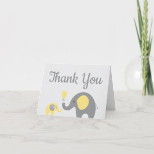Yellow Elephant Baby Shower Thank You Card Folded