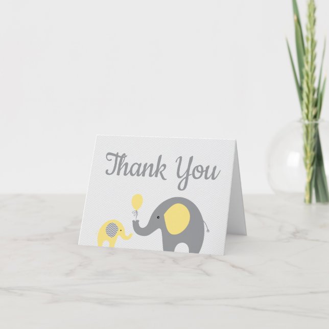 Yellow Elephant Baby Shower Thank You Card Folded (Front)