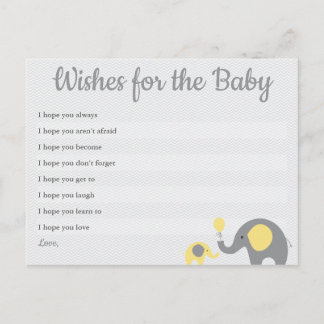 Yellow Elephant Baby Shower Wishes for Baby Cards