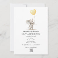 Yellow Elephant Balloon Baby Shower Invitation