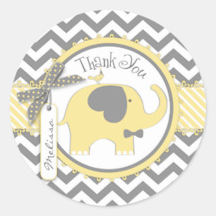 Yellow Elephant Bow-tie Chevron Print Thank You Classic Round Sticker