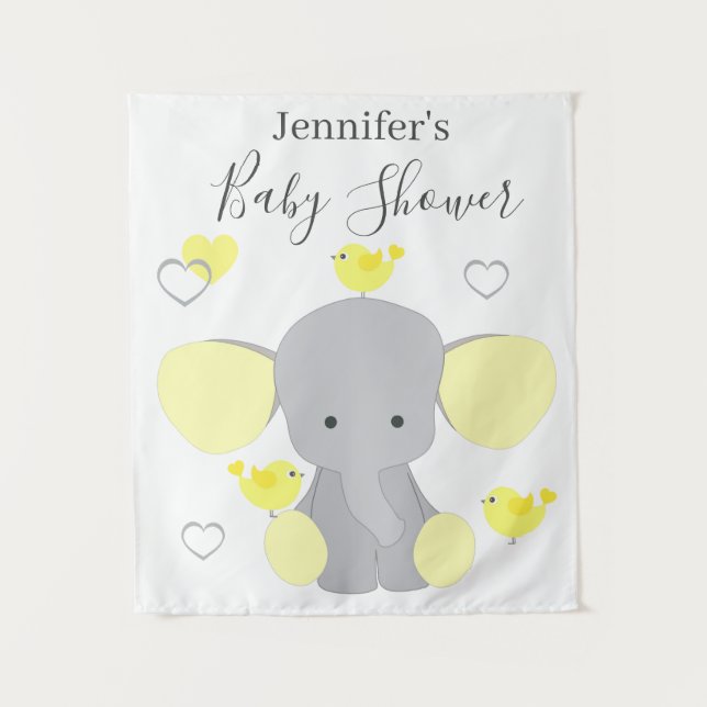 Yellow Elephant Boy Girl Baby Shower Backdrop Tapestry (Front)