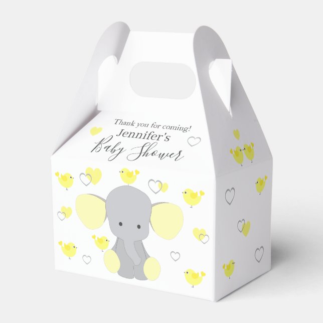 Yellow Elephant Boy Girl Baby Shower Party Favour Box (Front Side)