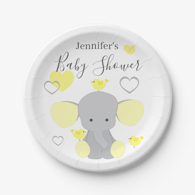 Yellow Elephant Boy Girl Baby Shower Party  Paper Plate (Front)