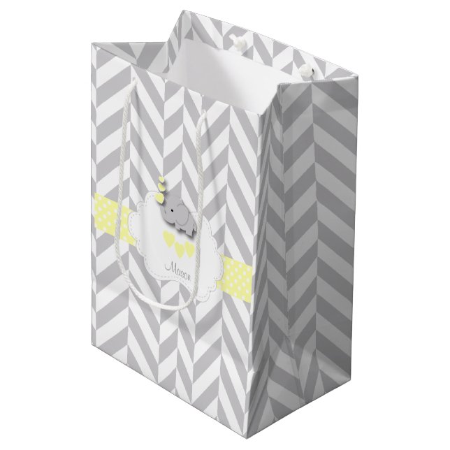 Yellow Elephant Design - Baby Shower Medium Gift Bag (Front Angled)