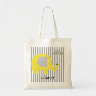 Yellow Elephant Grey Stripe  Umbrella Custom Bag