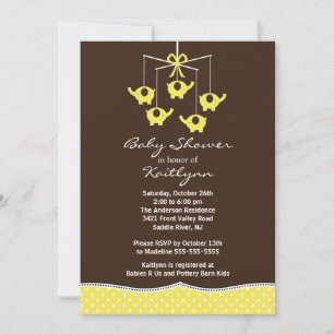 Yellow Elephant Mobile Baby Shower Invitation