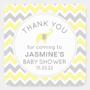 Yellow Elephant neutral gender baby shower favour Square Sticker
