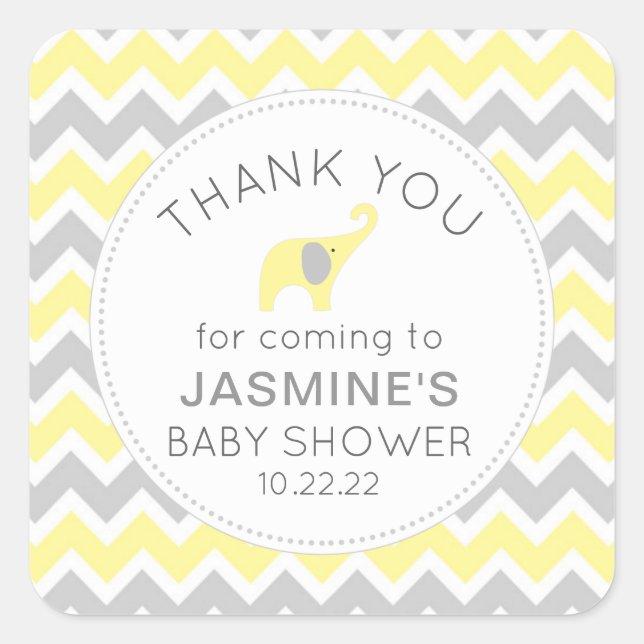 Yellow Elephant neutral gender baby shower favour Square Sticker (Front)