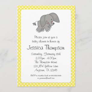 Yellow Elephant Polka Dots Baby Shower Invitation