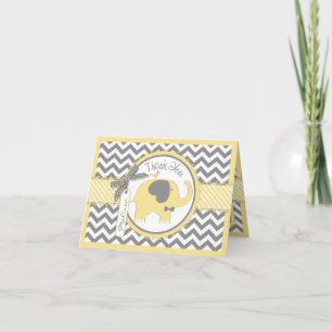Yellow Elephant Tie Chevron Print Thank You Card