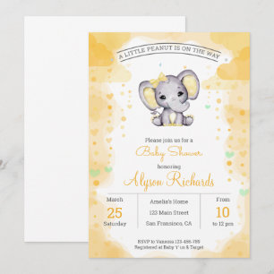 Yellow elephant Watercolor Baby Shower Invitation