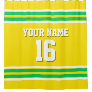 Yellow Emerald Green White Stripes Sports Jersey Shower Curtain