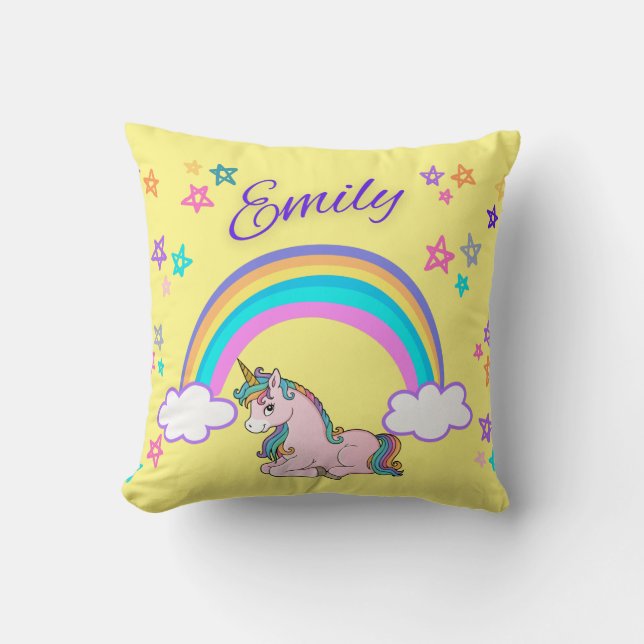 Yellow "Emily" Personalised Name Throw Pillow (Front)