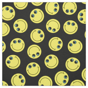 Yellow Emoji Faces on Black Fabric