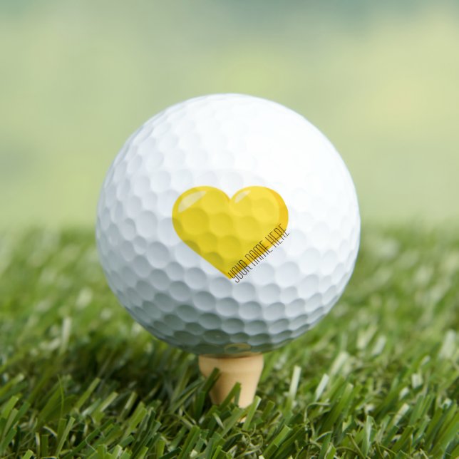 Yellow Emoji Heart and Your Name Golf Balls (Insitu Tee)